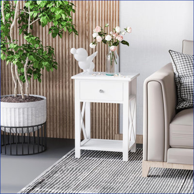 Farmhouse X-Frame Coffee Table for Living Room, White - Space-Saving with Drawer &amp; Shelf, Easy to Clean