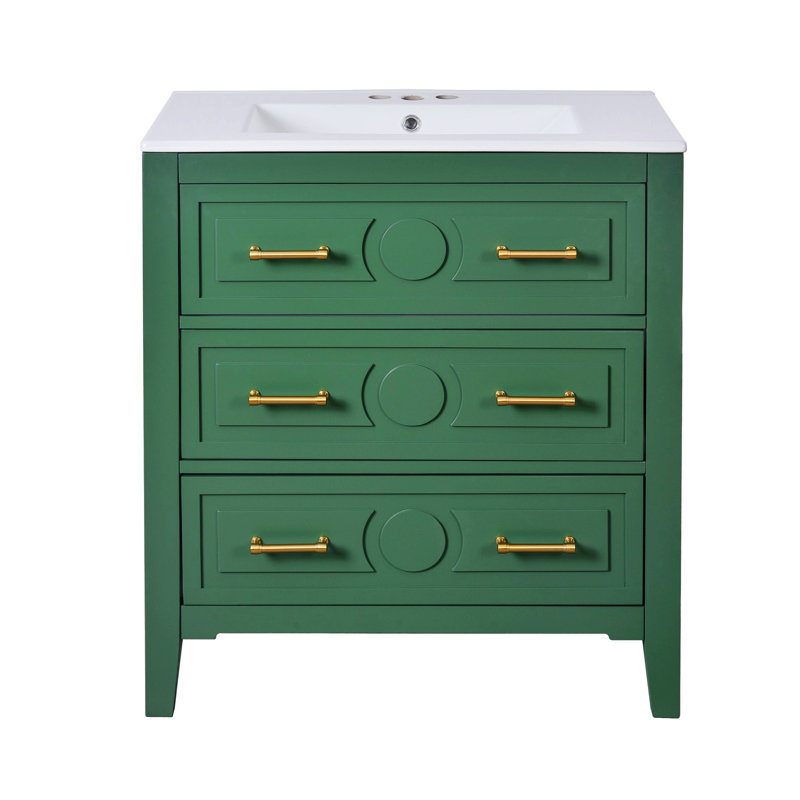 Meuble-lavabo autoportant avec tiroirs de rangement, Vert