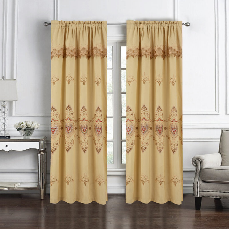 Rideau de fenêtre brodé avec cantonnière Meetu, L 52 po x L 84 po, Or