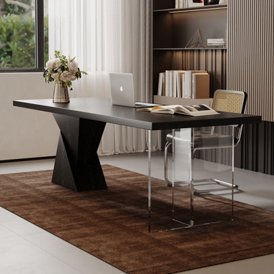 Bureau rectangulaire noir en bois massif et acrylique