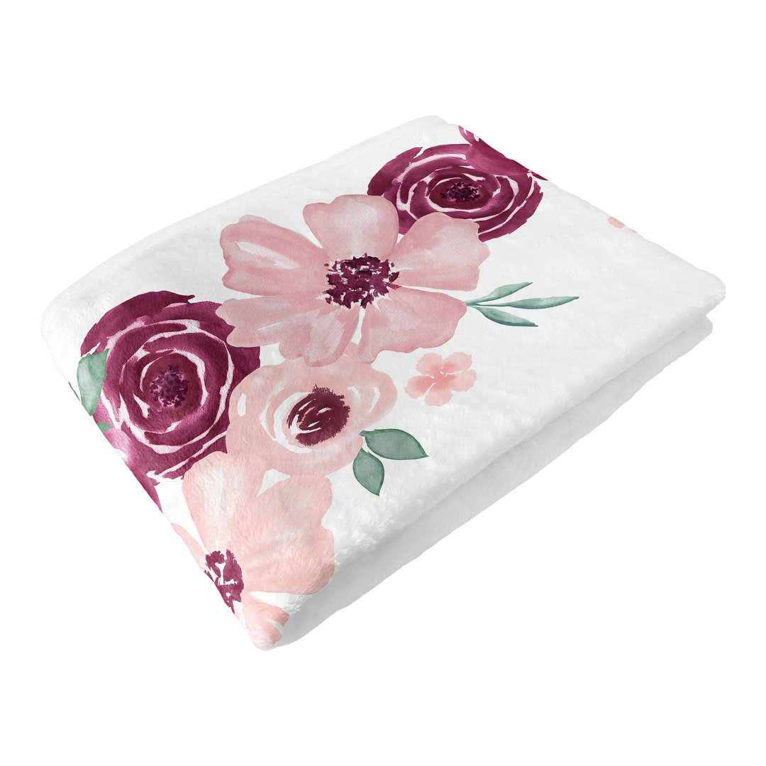 Watercolor Floral Wine Pink Polyester Baby Blanket Sweet Jojo Designs