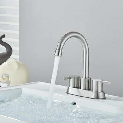 Mosson Brushed Nickel 2-Hole Bathroom Sink Faucet with Two Lever Handles and Plastic Pop-Up Drain