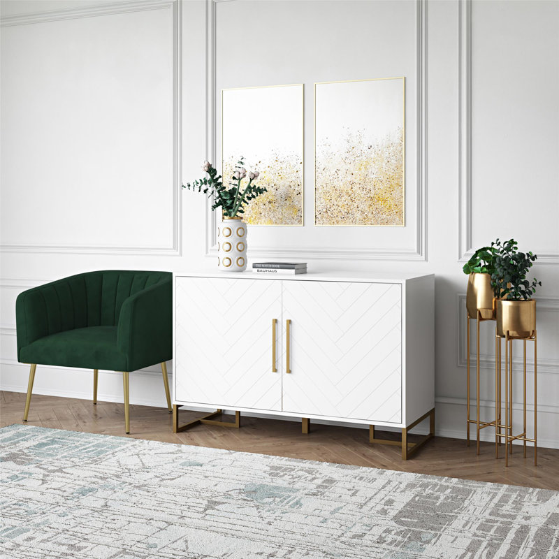 Herringbone 48" Wide Buffet Table, Gold/White