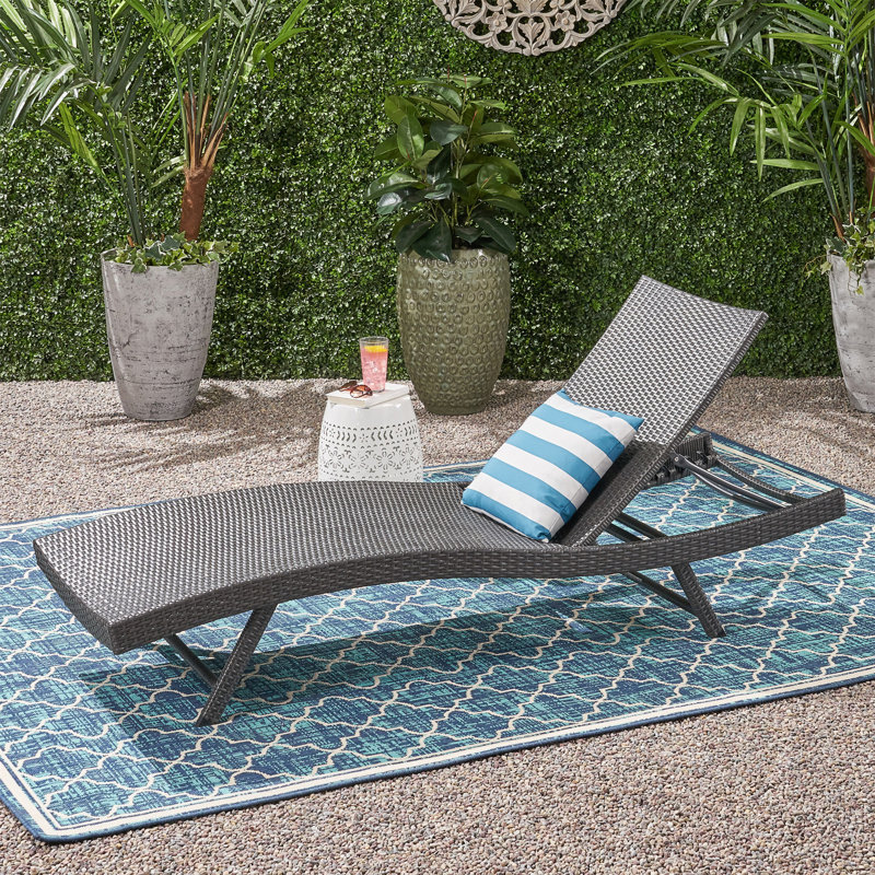 PE WICKER CHAISE LOUNGE, Gray, 1