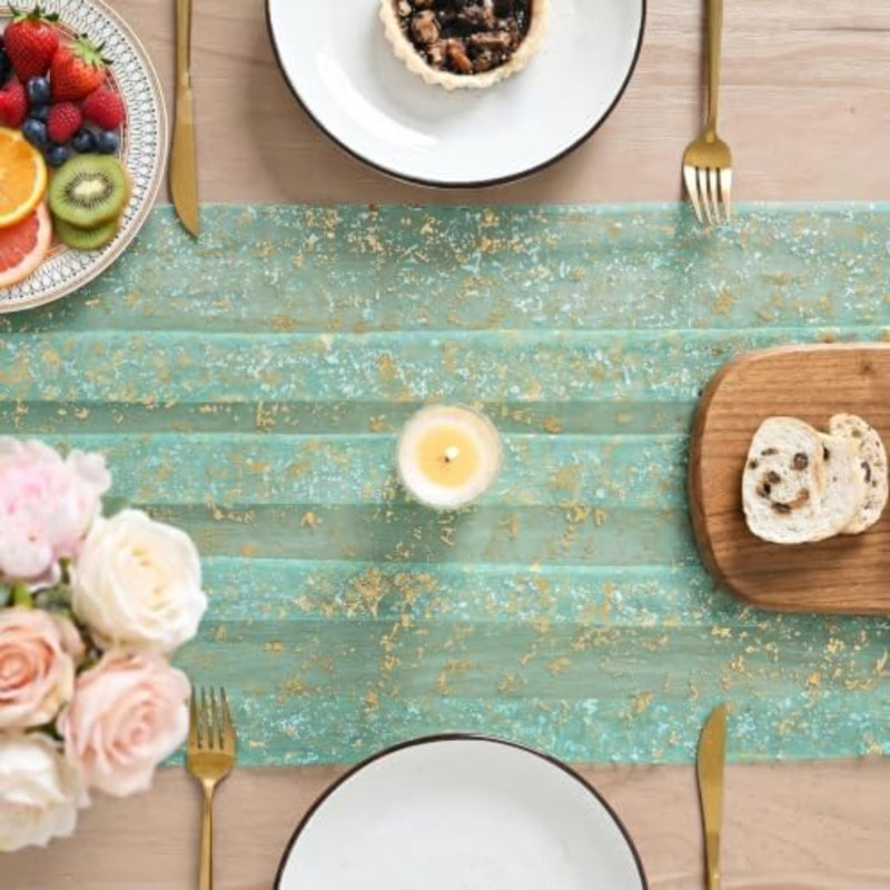 6 pièces de chemin de table en gaze turquoise or 10 pi