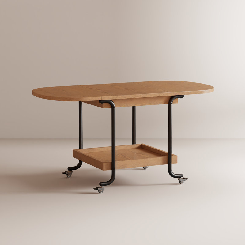 47.2" Convertible Drop-Leaf Expandable Coffee Table with Curved Metal Locking Caster Base in  Fir Core Wood |  Double-Tier Storage Rolling Center Table for Small Apartment & Living Room