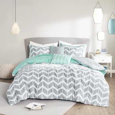 Édredon simple / simple TG avec motif gris, dessus, 2 coussins décoratifs, taies décoratives, rembourrage, motif lavable à la machine, passepoil et coussins