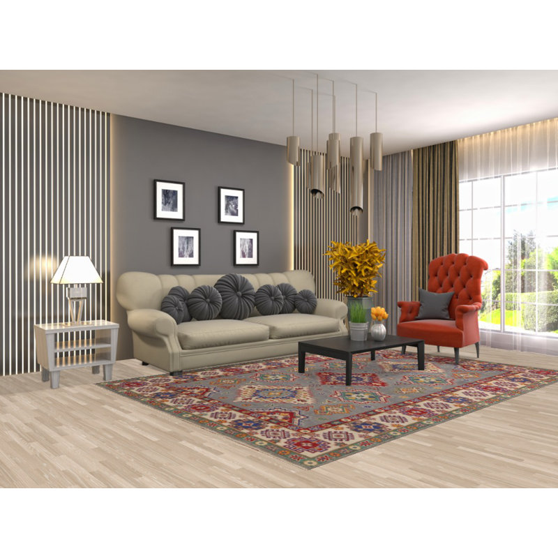 Tapis gris fait à la main Kazak