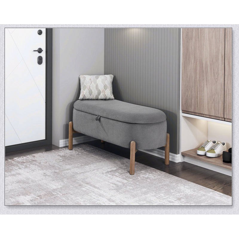 Banc de rangement rembourré avec siège en velours côtelé et pieds en bois massif 1 pièce