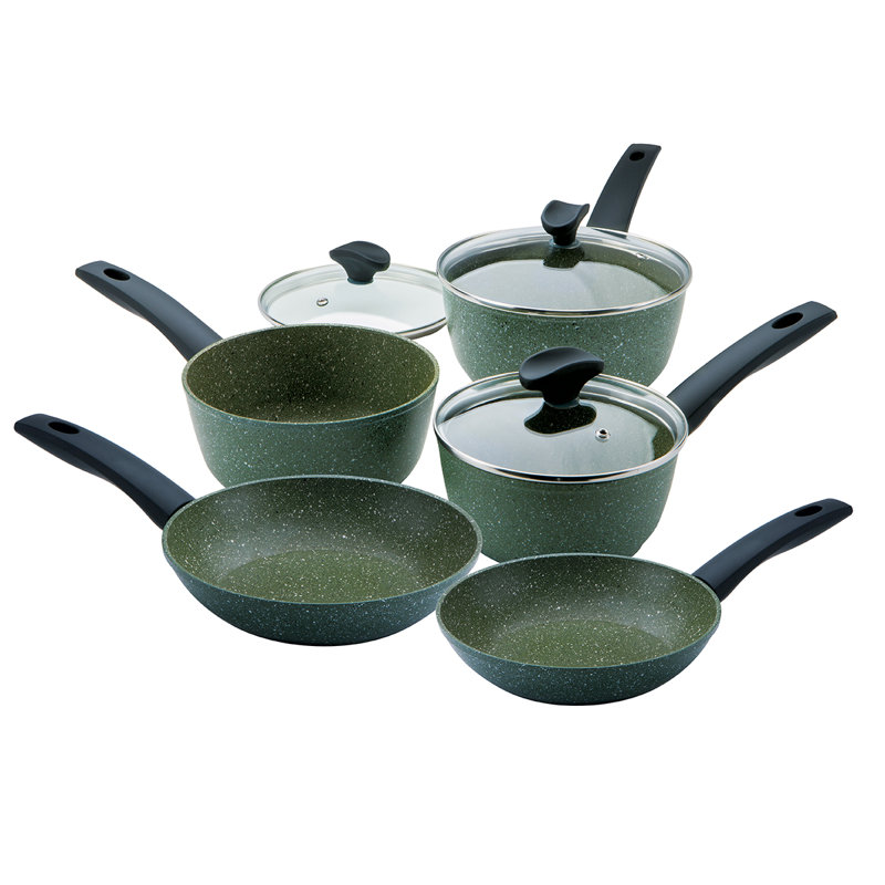 Prestige Eco Plant Based Non Stick 5 Piece induction Saucepans with Toughened Glass Lids (16/18/20cm) and 1 X 20cm and 1 X 24cm Non-Stick induction Frypans - Recycled and Recyclable, Pfoa Free