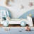 Twin Size Kids Car Bed with Storage Shelves, Platform Bed with Cute Car-Shaped Child-Friendly Design, Blue & White-715661011