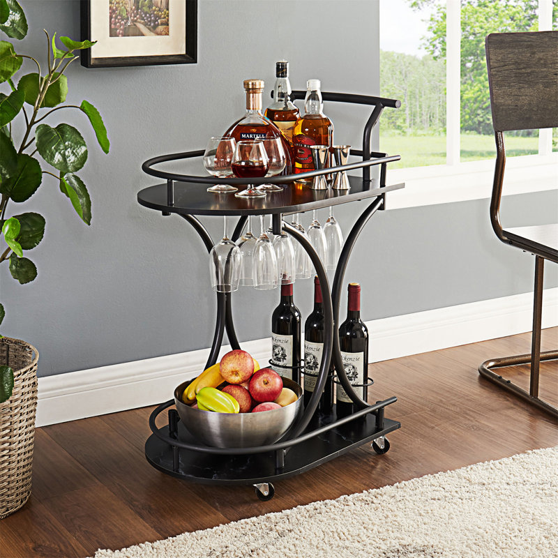 Black 2-Tier Bar Cart(No Include Stool)