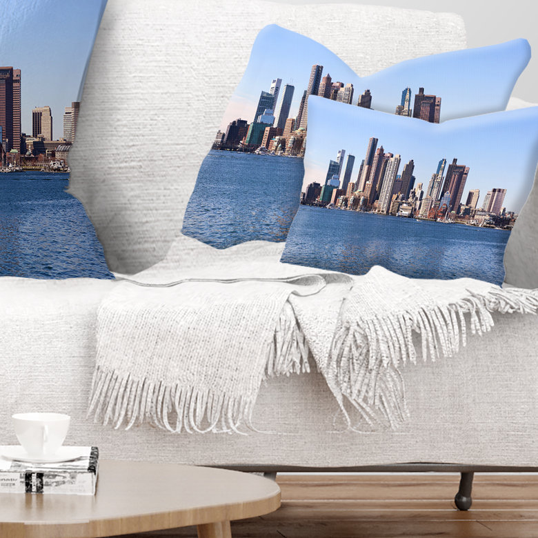 Boston Skyline Panorama - Coussin décoratif à imprimé paysage, 12 po x 20 po, Rectangulaire
