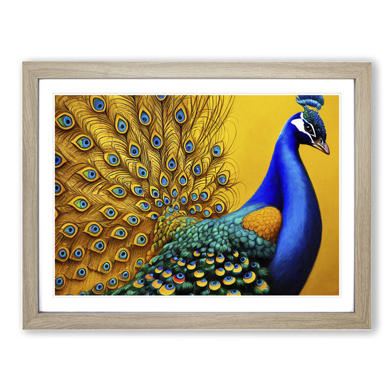 Superb Peacock - Framed Print, 25cm H x 34cm W x 2cm D, Oak