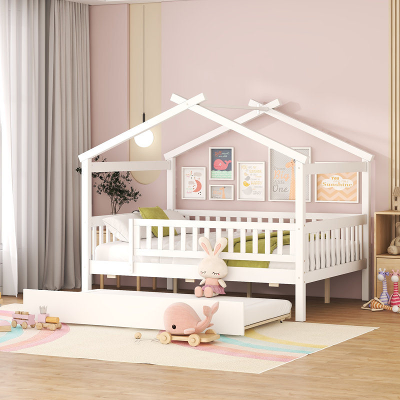 Lit en bois avec lit gigogne simple, Blanc
