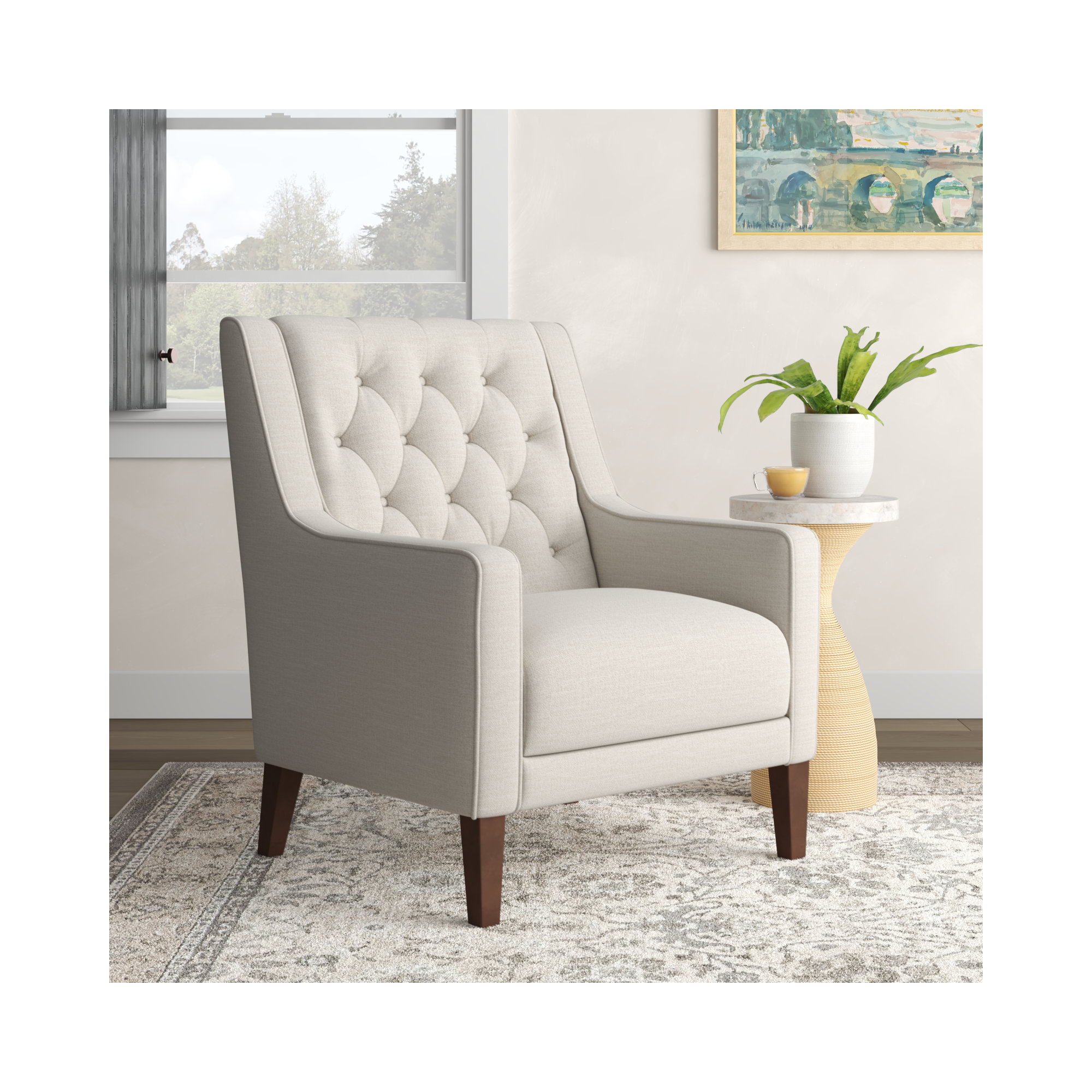 Binu Upholstered Wingback Chair, Linen Polyester