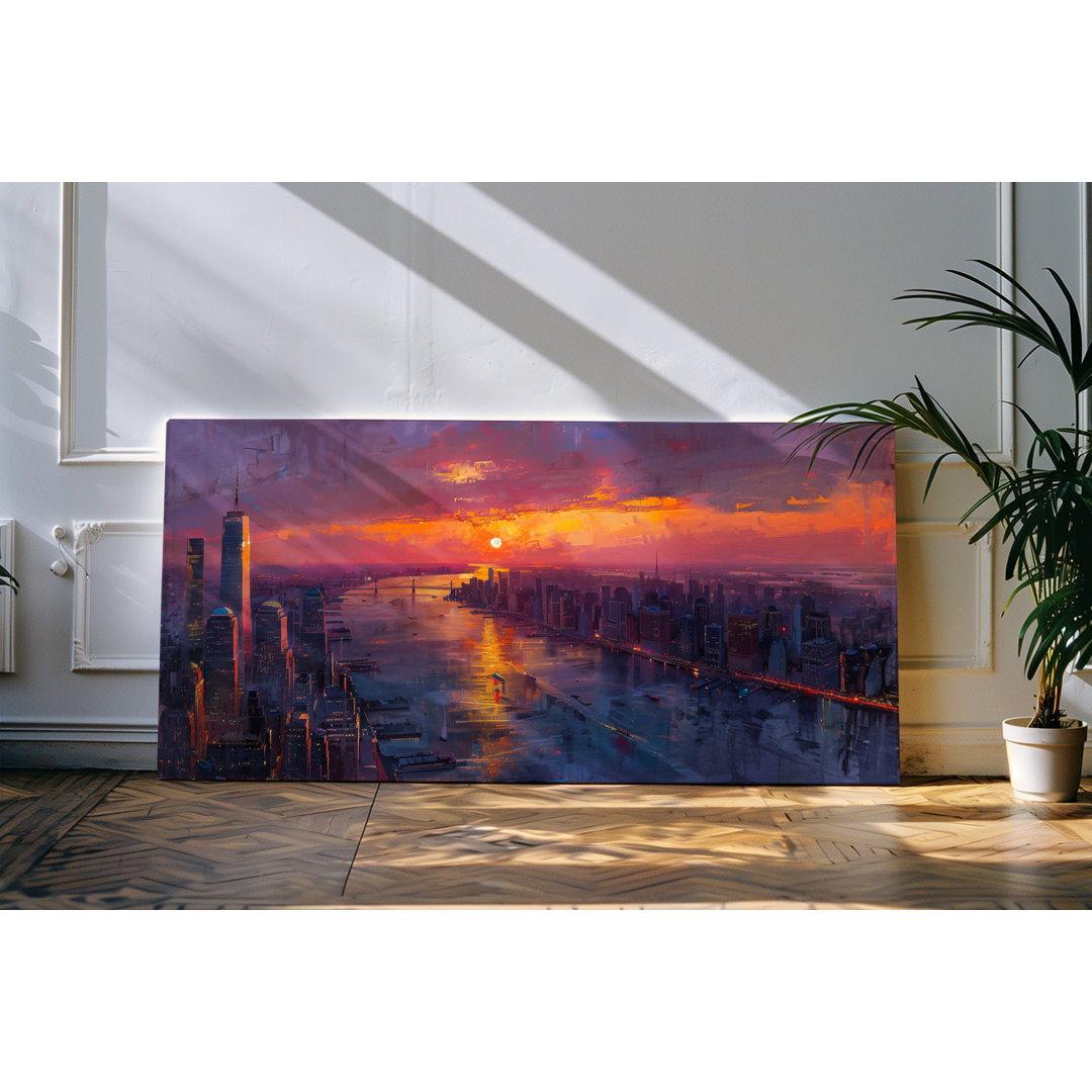 Bilder auf Leinwand 120x60cm Großstadt Sonnenuntergang Abendrot abstrakt Wolkenkratzer