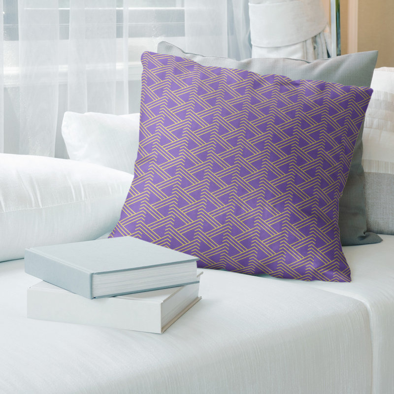 Housse Coussin décoratif motif Zig Zag, 14 po x 14 po, Mauve/jaune complet, Faux lin