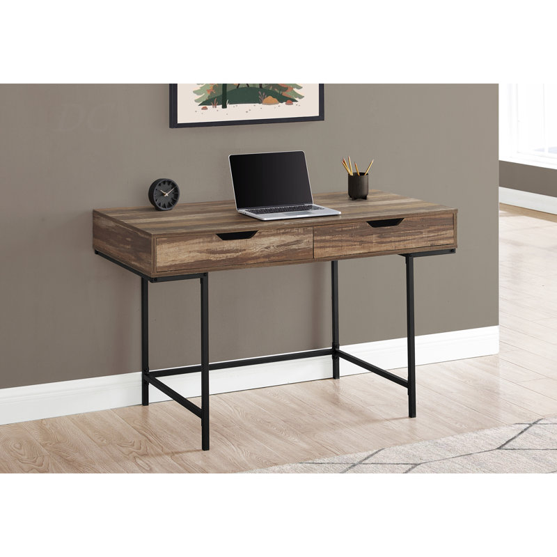 Bureau d'ordinateur, bureau personnel, ordinateur portable, tiroirs de rangement, L 48 po, bureau, stratifié brun, métal noir, contemporain, moderne