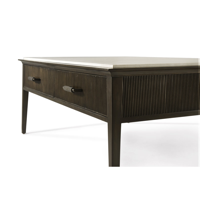 Bistre Wood Coffee Table with Marble Top and Storage