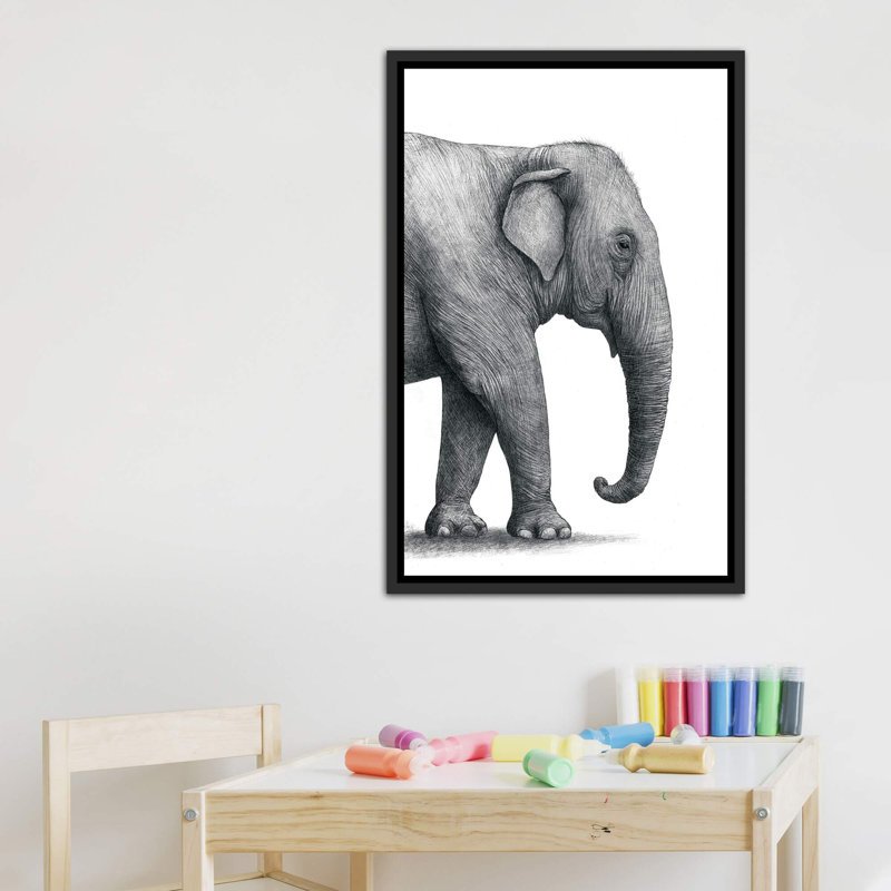 «Elephant Study» par Terry Fan - impression, H 40 po x l 26 po x P 1,5 po, Toile avec cadre noir patiné, Pas de tapis