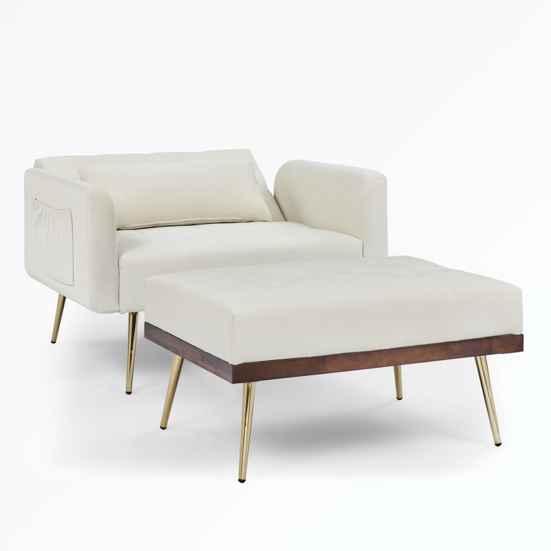 Gottman Upholstered Accent Chair with Ottoman, Beige Velvet