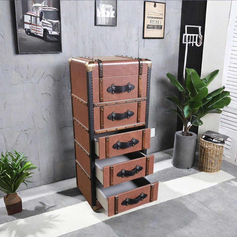 Buffet en cuir avec commode 5 tiroirs en bois 26,77 po