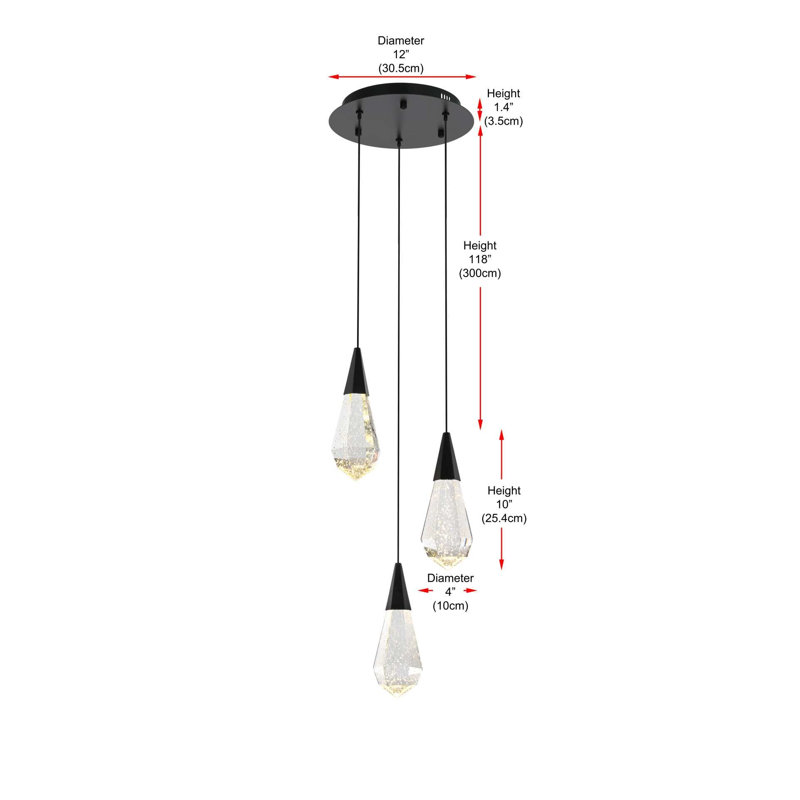 Luminaire suspendu en cristal 12 po Forrester, H 128 po x l 12 po x P 12 po, Noir