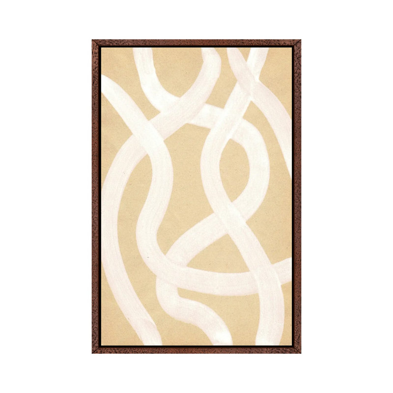 Neutral Stripes by Whales Way - Painting on Canvas, Classic Brown Wood Framed, 101.6cm H x 66.04cm W x 3.81cm D