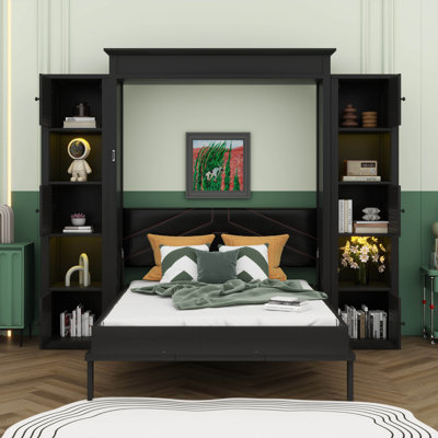Grand lit escamotable avec lumières DEL et tablettes de rangement