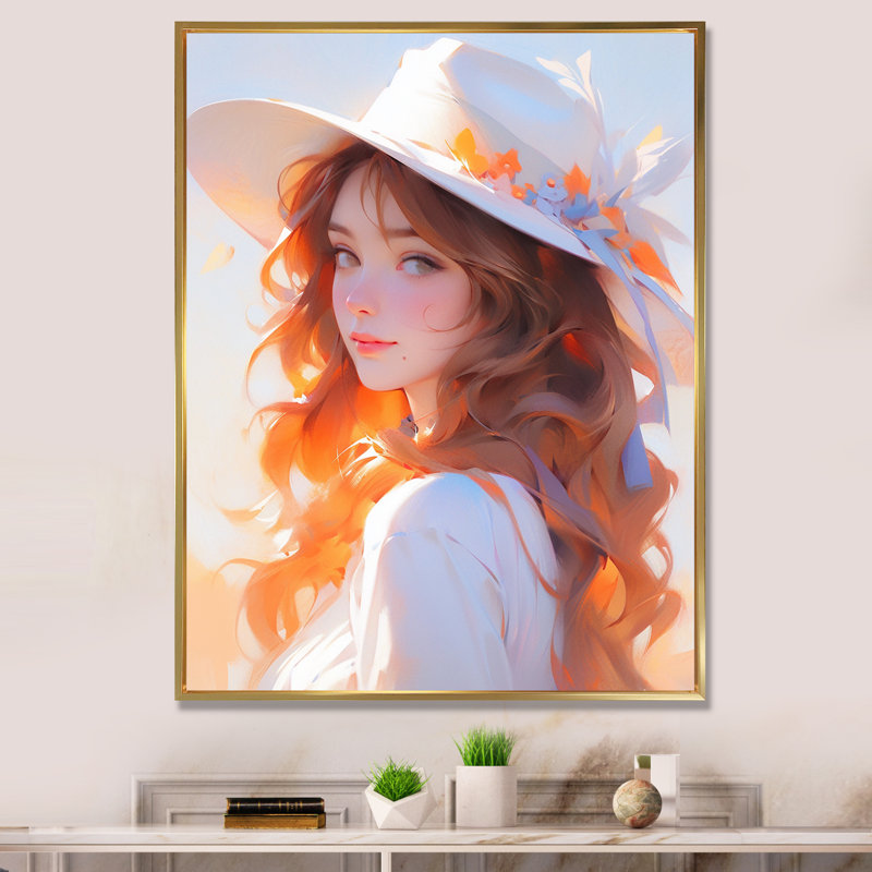 Country club avec chapeau blanc - imprimé, H 32 po x l 16 po, Cadre flottant doré