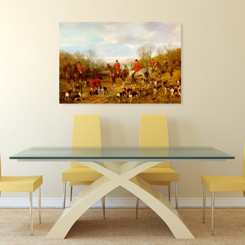 Autumn Fox Hunt Classic Traditional Abstract Dog Fox Horse Autumn Landscape Wall Art Print 1 Piece Wrapped Canvas Wall Art