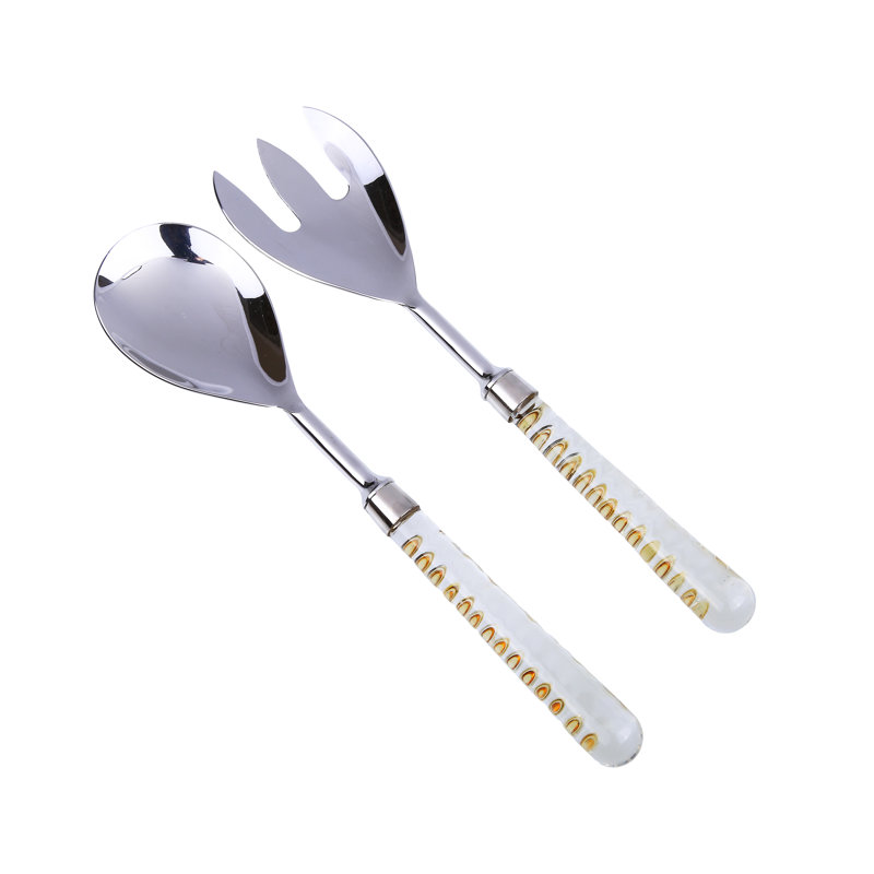 Ensemble de 2 pièces de salade en acier inoxydable avec poignée en verre et ensemble de 2 tables à motif inséré Mabella