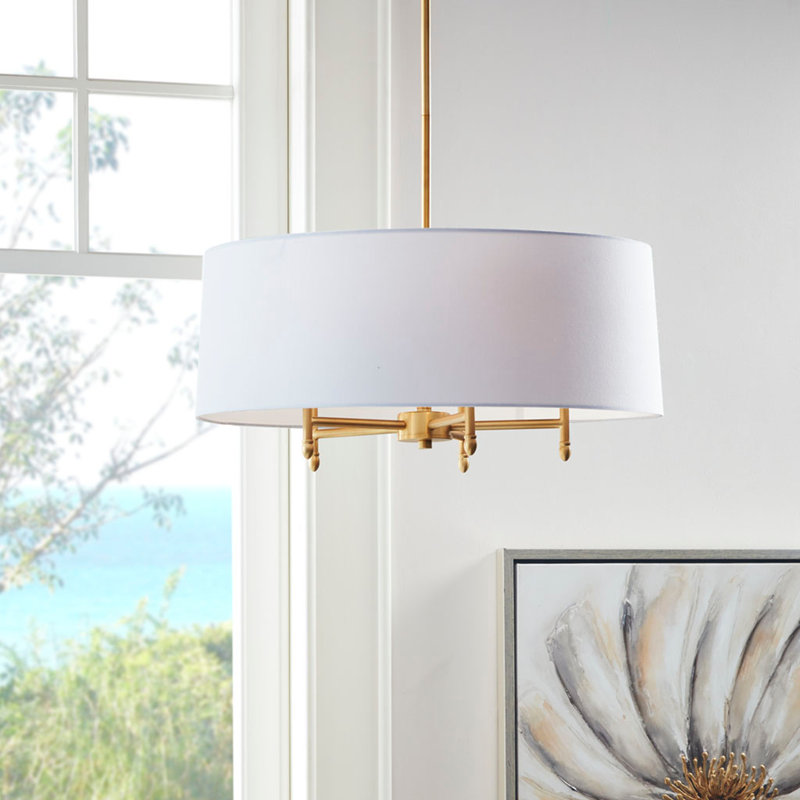 5-Light Drum Shade Chandelier, Gold, White