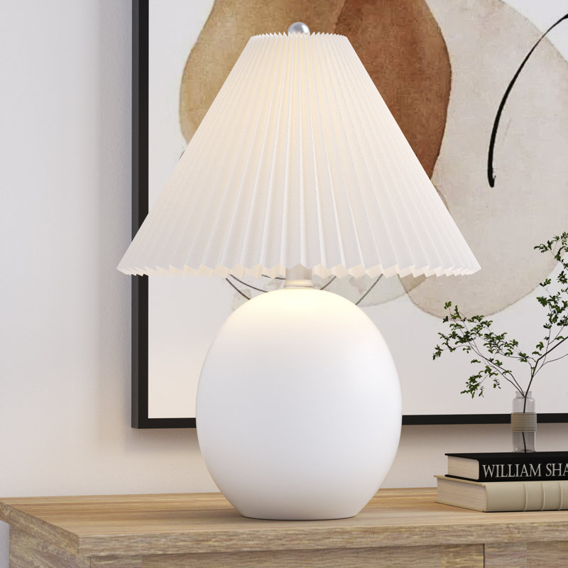 Mandilyn 20.47 in. Modern Ceramic For Bedroom/Living Room Bedside Desk Nightstand Single Table Lamp With Linen Empire Shade