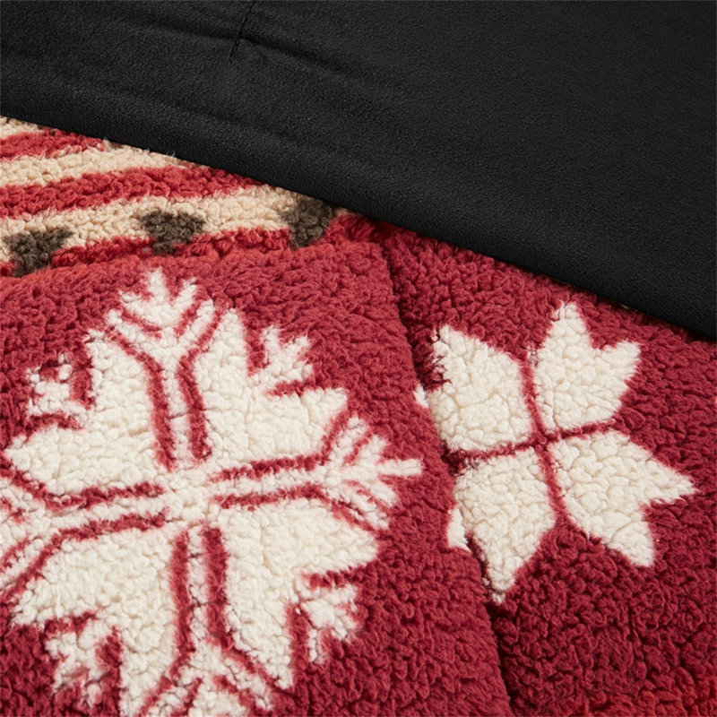 Ensemble d'édredon en sherpa à imprimé luxueux pour une chambre à coucher confortable et élégante.