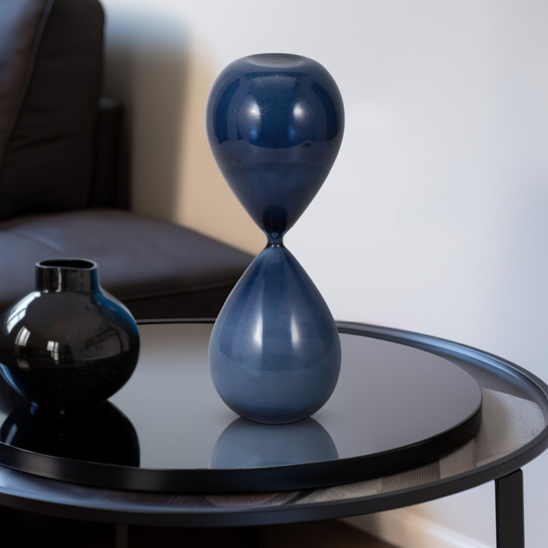 Decorative Glam Glass Hourglass Sculpture for Office Decor - Modern Object Accent for Bedroom Styling, Living Room Tabletop or Home Decoration - Blue