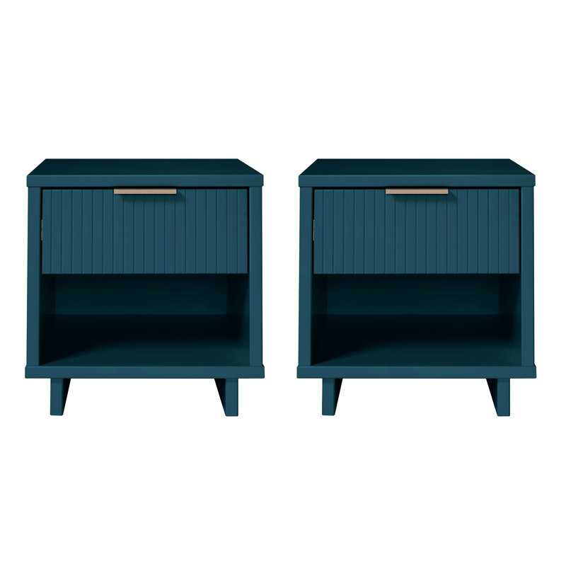 Laureli 18.11'' W Solid Wood Nightstand, Midnight Blue, Set of 2