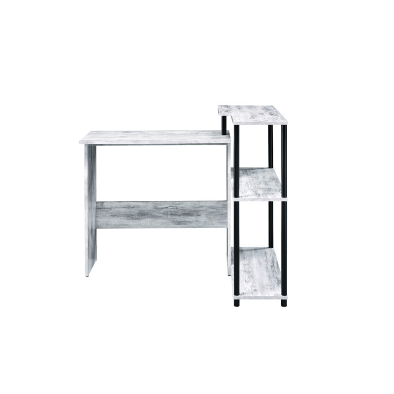 Bureau rectangulaire en chêne patiné et noir avec 3 tablettes latérales pour le bureau