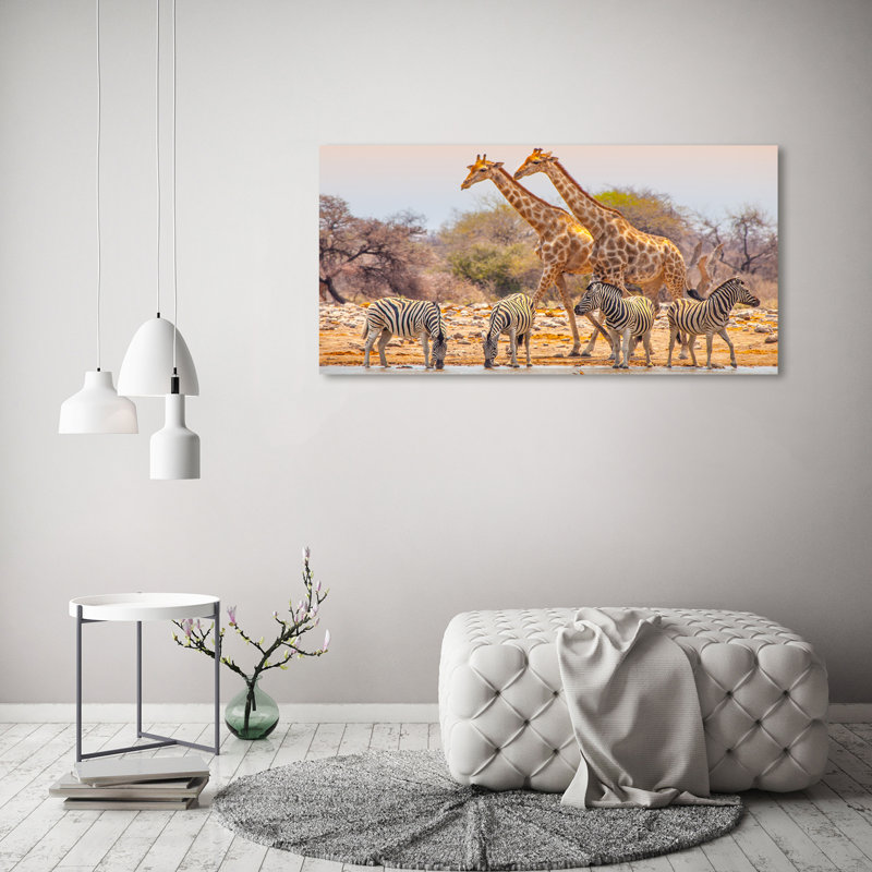 Giraffes And Zebras - Wrapped Canvas Print