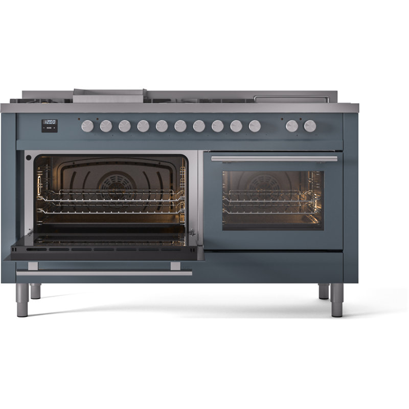 Cuisinière à double combustible ILVE ProfessionalPlus II 60, Bleu gris, Propane liquide