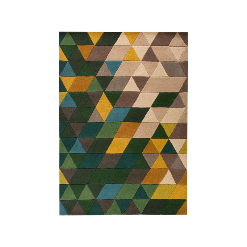 Tapis tissé à motif géométrique triangulaire, Rectangle 4 pi 11,06 po x 9 pi 10,11 po