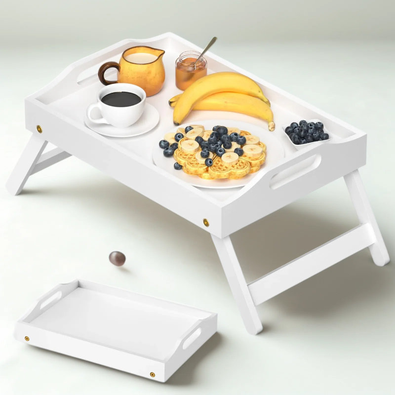 Plateau de lit pliable en bambou avec pieds pliables, idéal pour manger, utiliser un ordinateur portable, lire ou servir au lit, sur le canapé ou lors d'un pique-nique en plein air - Bois naturel