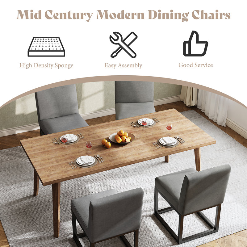 Gray Linen Upholstered Dining Chairs with Metal Frame, Set of 6