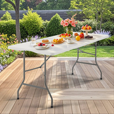 6 Ft. White Plastic Folding Table – Durable, Lightweight, Easy To Store, Ideal For Outdoor/indoor Use, Parties, Camping, Or Events