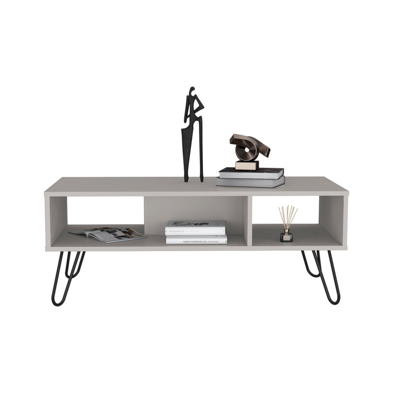 Table basse Vassel, pieds en épingle à cheveux, deux tablettes