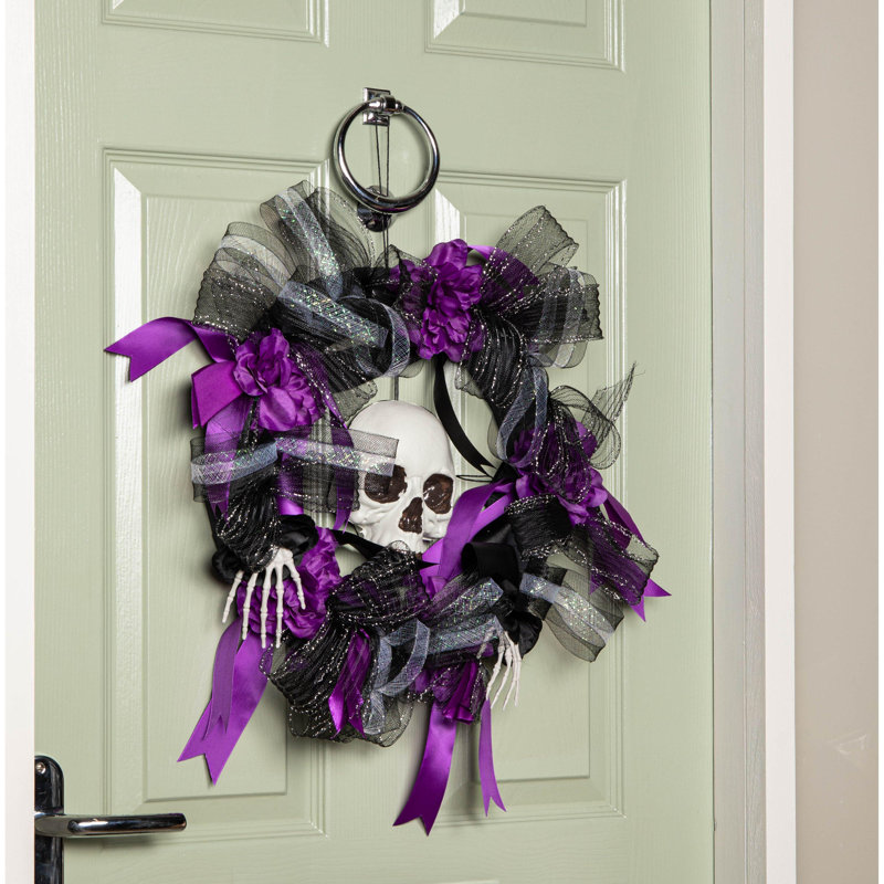 45Cm Purple Hanging Halloween Skull Wreath Decoration
