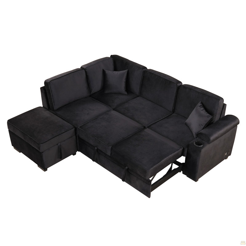 Canapé-lit 84,75 po, canapé-lit gigogne 2 en 1 avec repose-pieds avec rangement, Velours noir