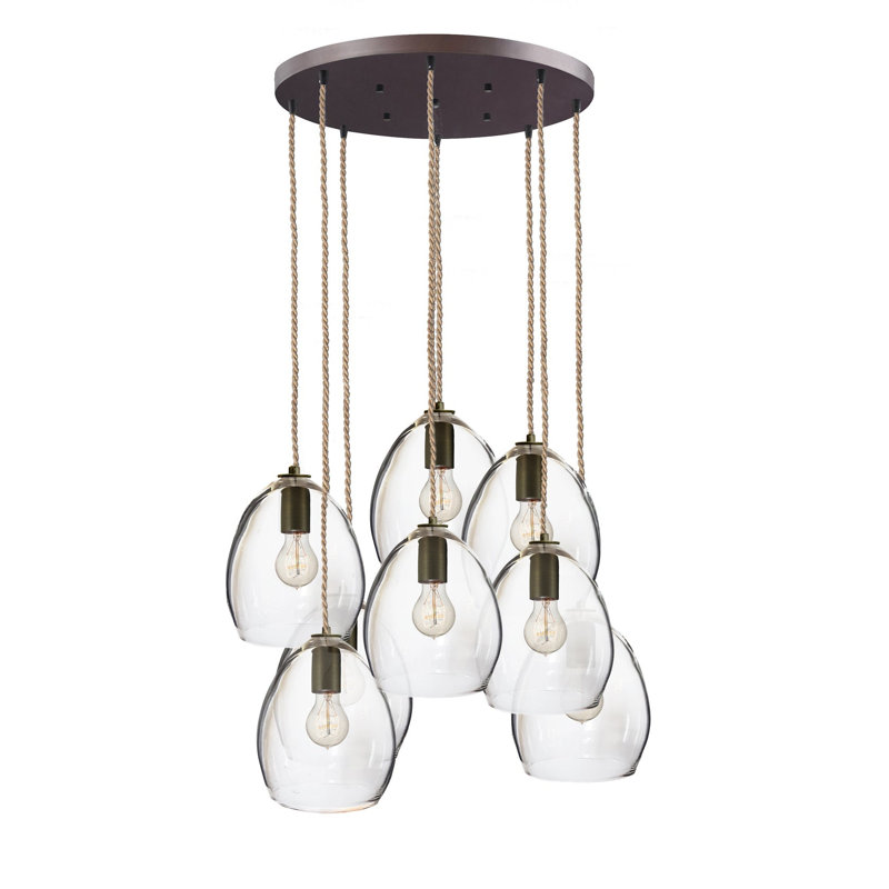 Lustre en grappe à 8 lumières avec accents en verre soufflé à la main Luce, Bronze, H 24 po x l 24 po x P 24 po