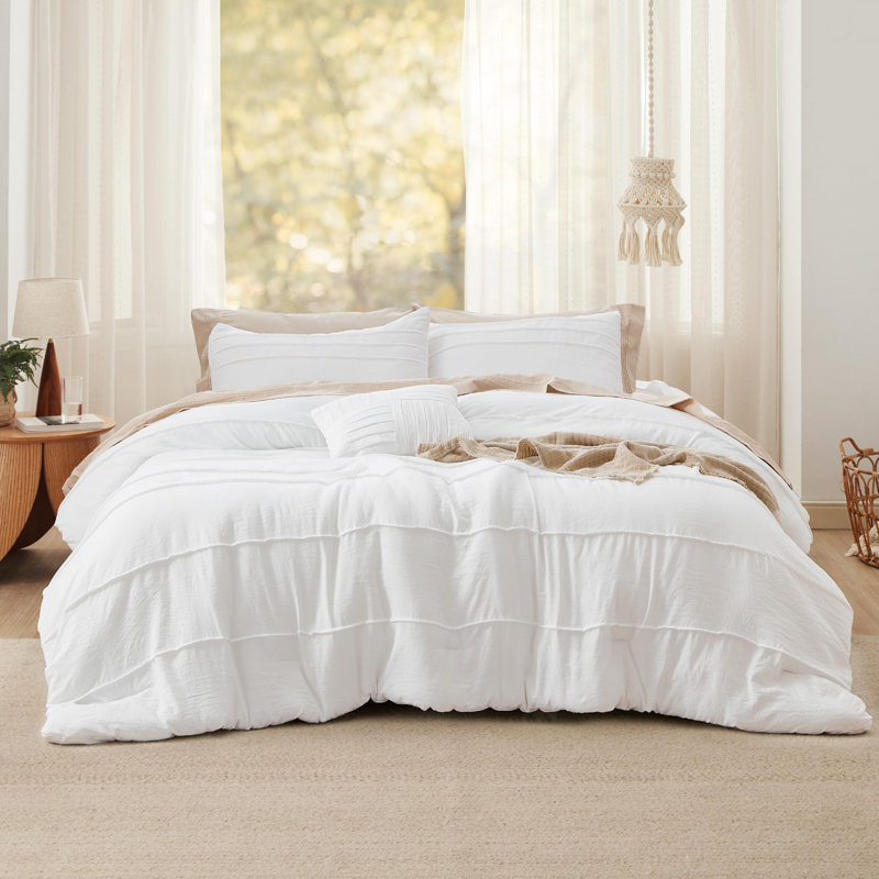 Bedsure Pinch Pleat Comforter Set Boho Bed-in-A-Bag Bedding Set with  Pillowcases for All Season, Linen